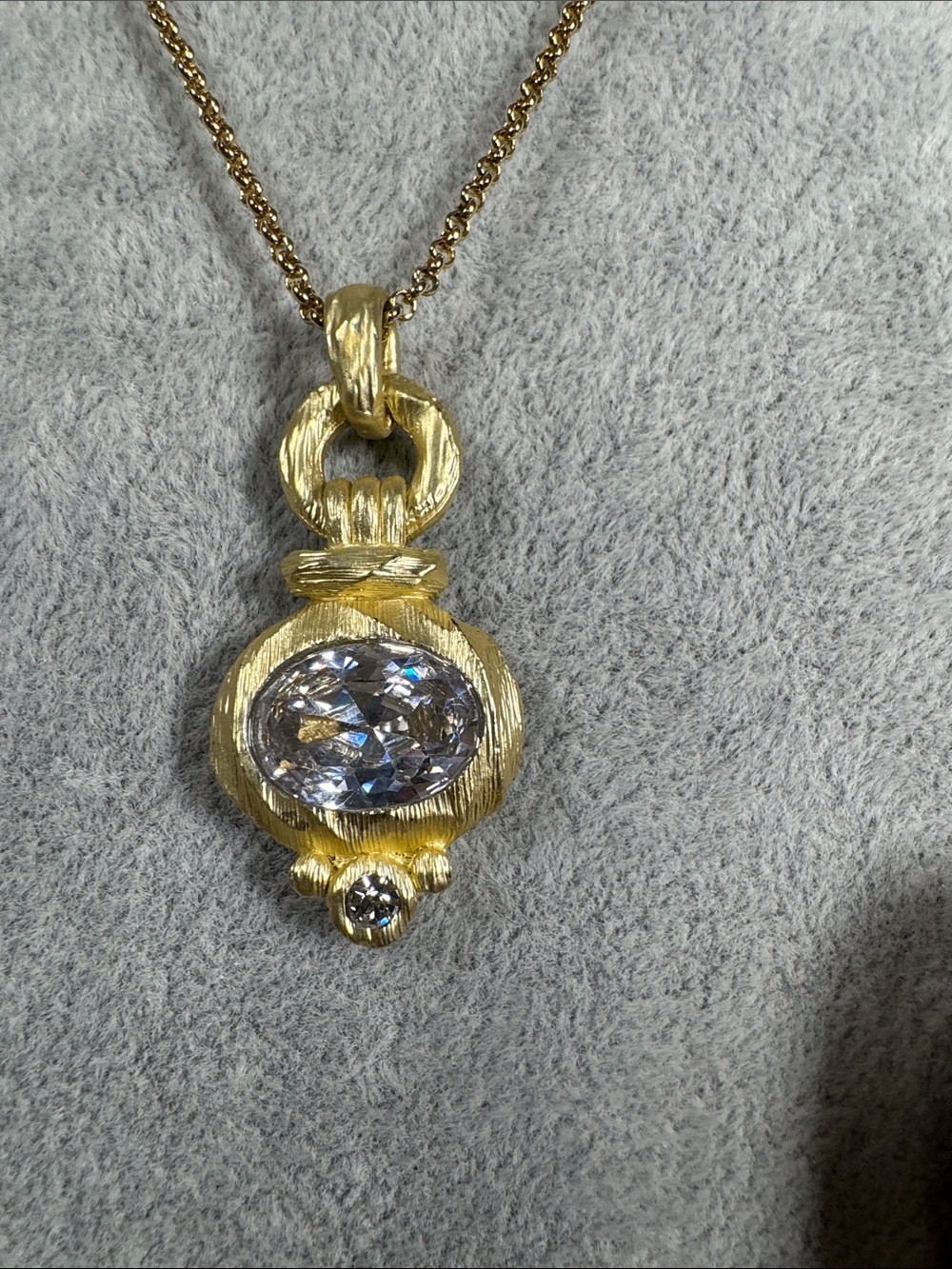 Gold-Tone Pendant Necklace with Clear Oval Stone - Women Jewelry - Picture 2 of 5